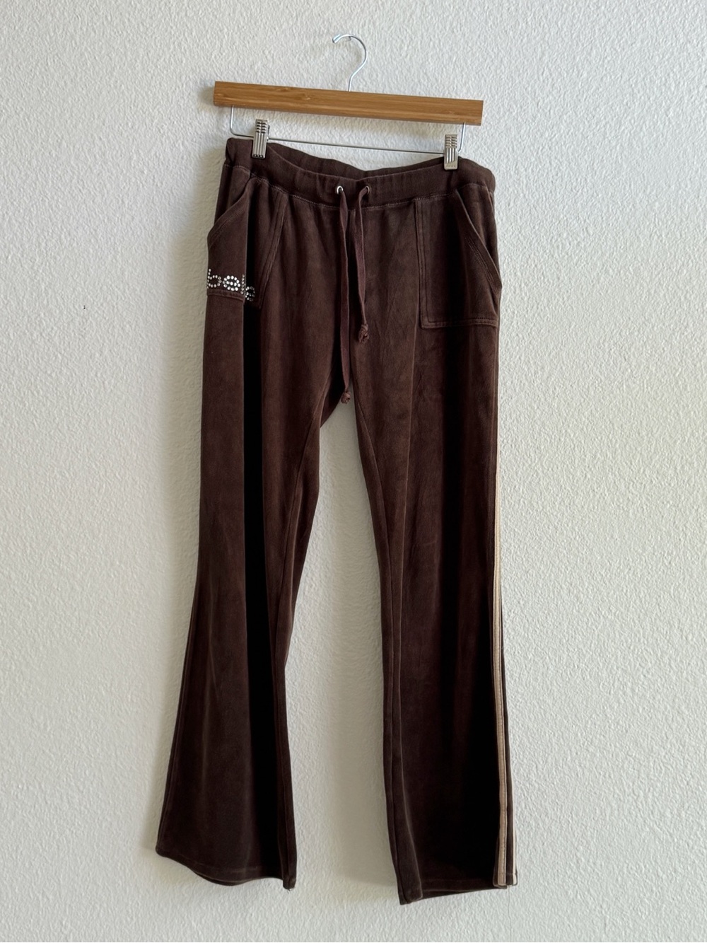 BEBE Vintage Brown Velvet Track Pants with Side Stripe SZ XS